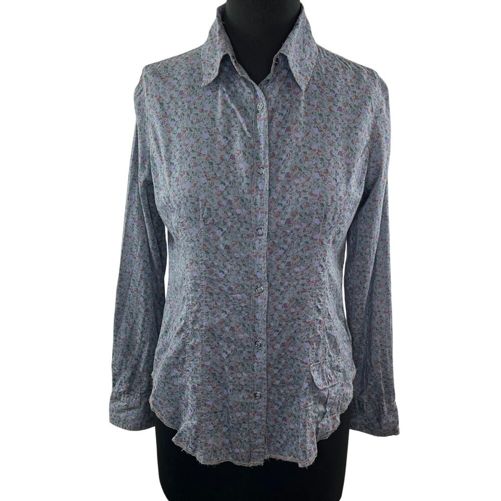 Jach's Quality Blue Button Down Shirt Floral Print Long Sleeve Size S Small